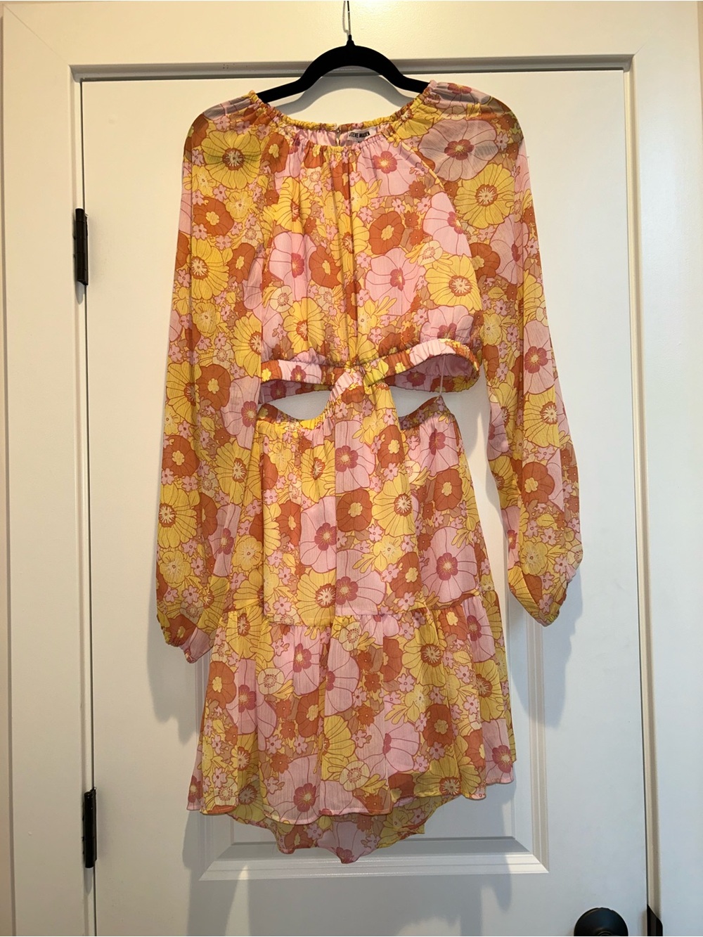 Steve Madden Cadi Mini Dress Floral Cutout Long Sleeve Boho Size M NWT - Picture 2 of 6